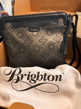 Brighton Black Perforated Leather Crossbody Bag